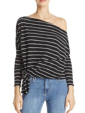 Free People "We The Free" Love Lane striped off-the-shoulder top black white M